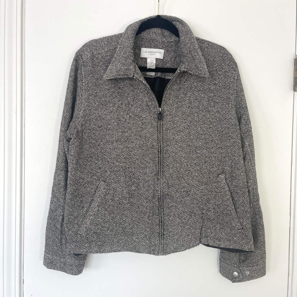 Liz‎ Claiborne Lizsport Silk Wool Blend Tweed Jacket Blazer Full Zip Women's XL